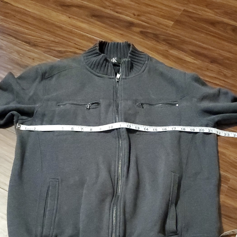 Calvin Klein Men's Charcoal Full-Zip Ribbed Collar Sweater Jacket - Picture 5 of 10